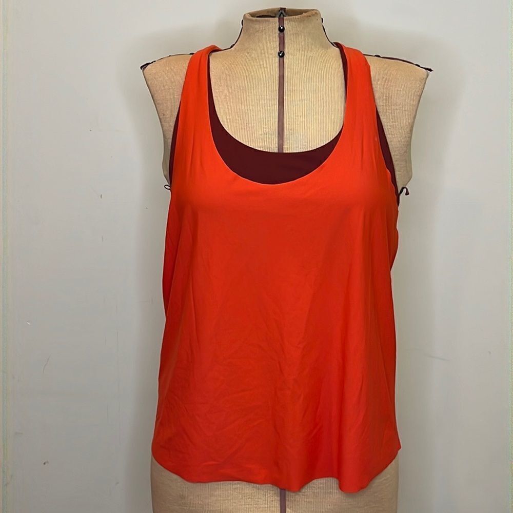 Athleta Orange Racerback Layered Tank with Maroon Inner
